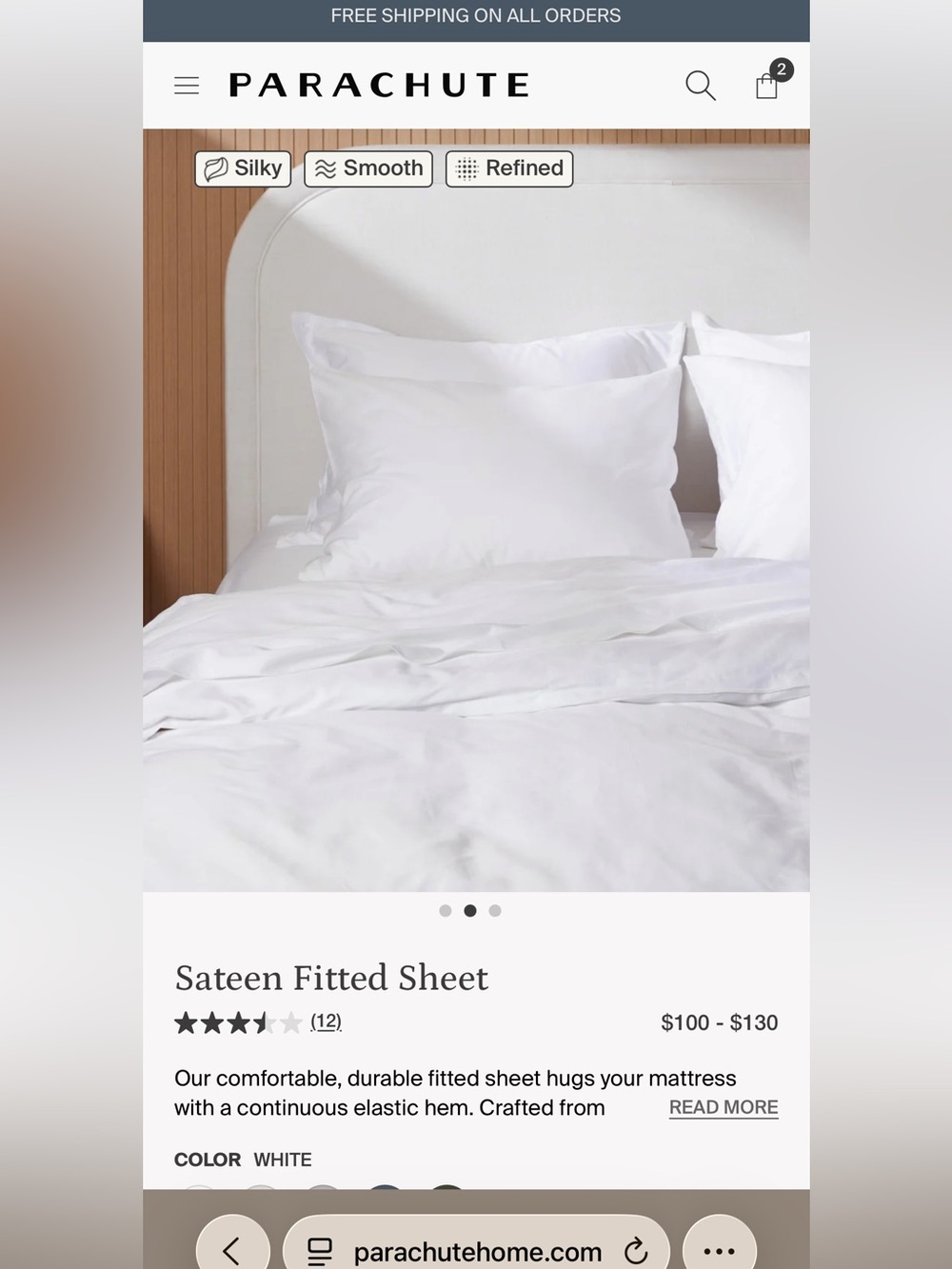Parachute Egyptian cotton king Sateen Top & Fitted Sheet set - BOTH ARE WHITE